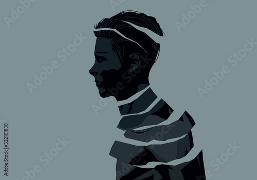 A fragmented man. Mental wellbeing and issues concept. People vector illustration. photo