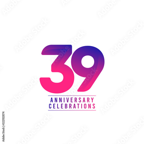 39 Years Anniversary Celebrations Vector Template Design Illustration