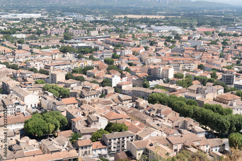 panoramic aerial top of french Cavaillon town in Provence France