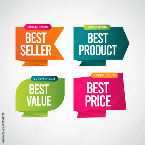 Best Seller, Best Product, Best Value, Best Price Text Label Vector Template Design Illustration