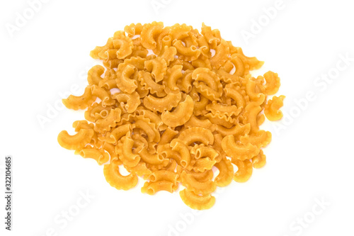 Heap of oats pasta on white background