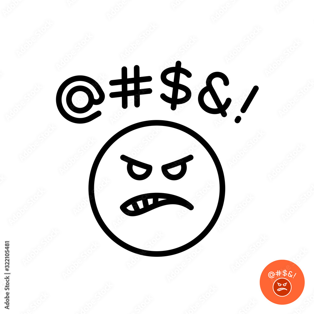 Angry emoji icon. Round evil face emoticon. Negative reaction symbol with swear words. Adjustable stroke width. Angry emoji icon. Round evil face emoticon. Negative reaction symbol with swear words. Adjustable stroke width.