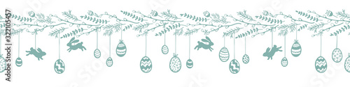 Cute hand drawn seamless easter garland, hanging easter eggs, great for banners, wallpapers, easter cards - vector design