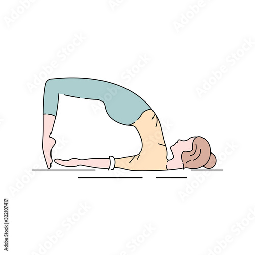 Bridge Pose Setu Bandha Sarvangasana color line icon. Inverted back-bending asana in hatha yoga and modern yoga as exercise. UI UX GUI design element. Editable stroke.