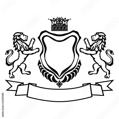 Illustration with coat of arms with lions.Tattoo design element. Heraldry and logo concept art.