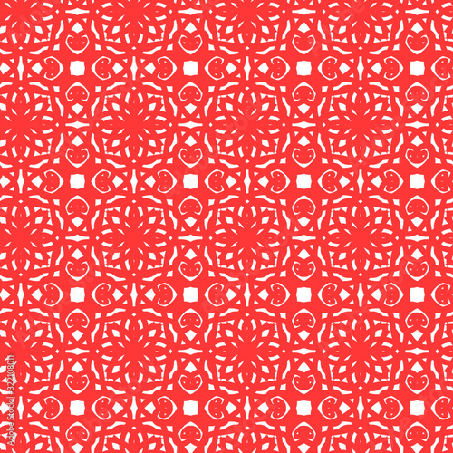 Classic coral red Mirrored Damask Outline Vector Textile Pattern