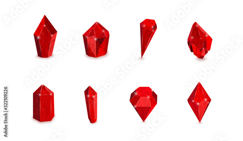 Set of red gemstones. Vector illustration of rubies. 