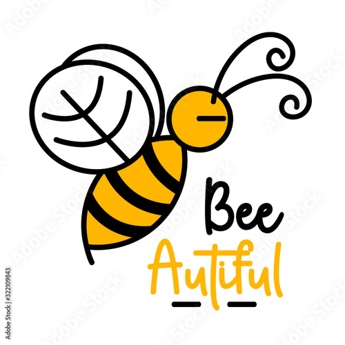 cute yellow bee and hooney logo. illustration vector photo