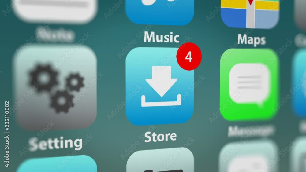 Store App Icon with Notifications on Smart Phone Screen. All data on the Footage are Fictional, Created Especially for This Concept Store App Icon with Notifications on Smart Phone Screen. All data on the Footage are Fictional, Created Especially for This Concept