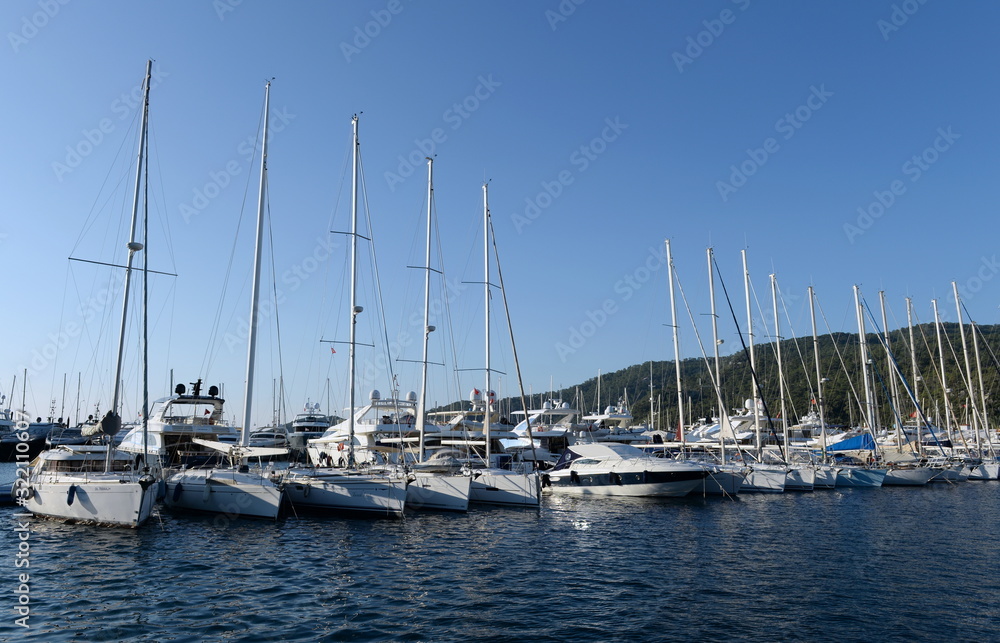Yachts at the Marina of the yacht club in the Turkish city of Marmaris