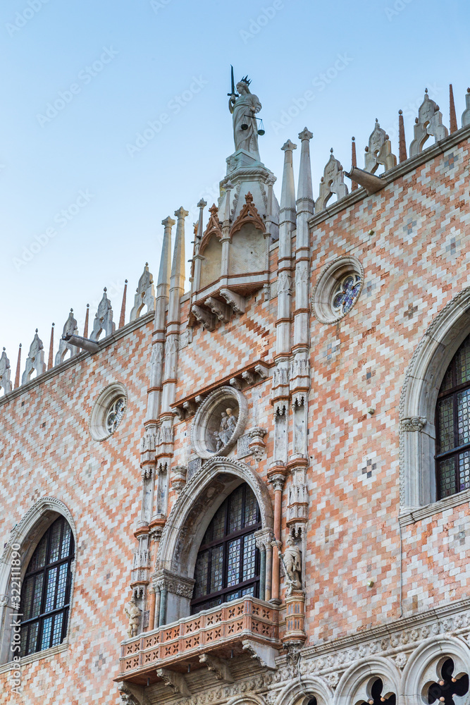 Exterior facade of the Doge's Palace, Palazzo Ducale on a summer day in Venice Italy