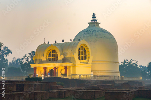 Parinirvana Stupa in Kushinagar India in the Morning. Parinirvana Stupa is the Death Place of  Gautama Buddha photo