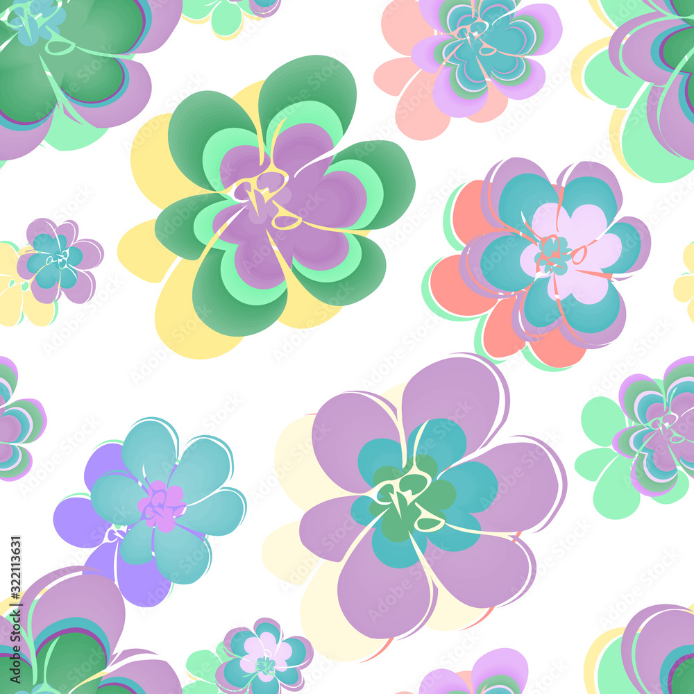 Colorful Flowers Seamless Pattern. Vector Background.