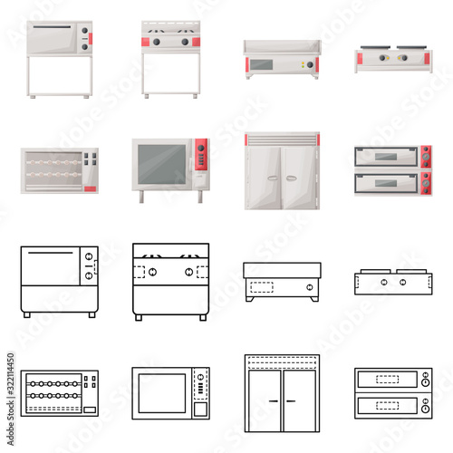 Vector illustration of domestic and appliances symbol. Collection of domestic and furniture stock symbol for web.
