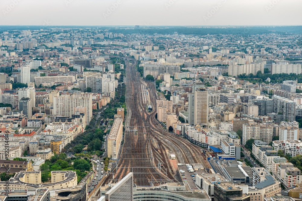 Aerial view of Montparnasse railway station in Paris.