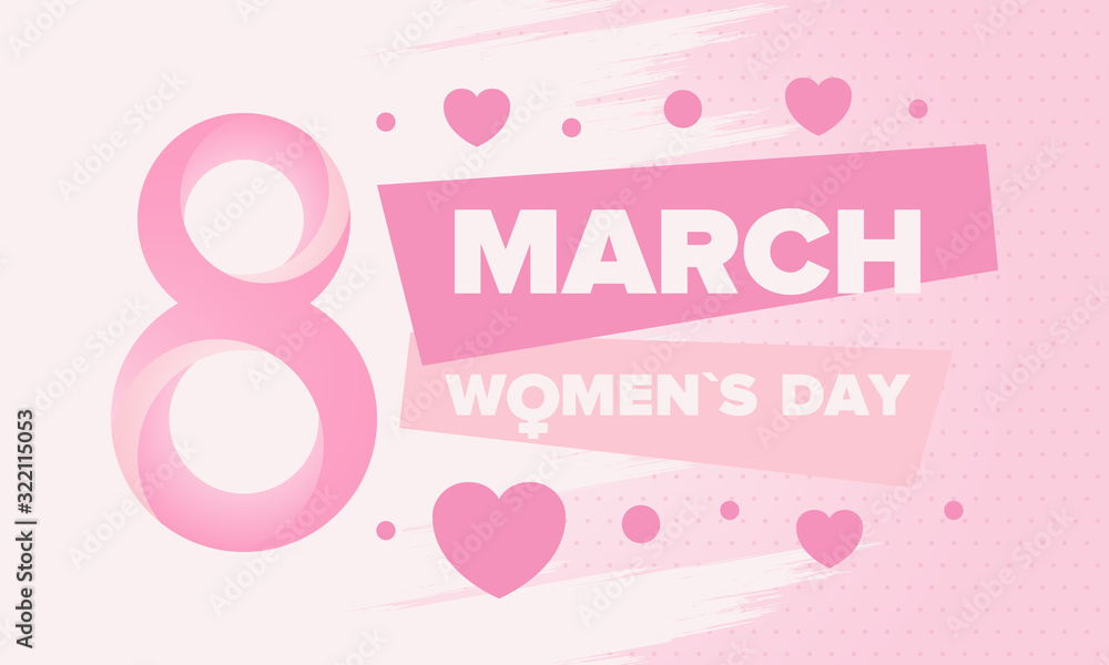 Naklejka premium Happy Women’s Day. International holiday of female solidarity, which is celebrated on March 8. Women's rights, girl power. Female sign. Poster, card, banner and background. Vector illustration