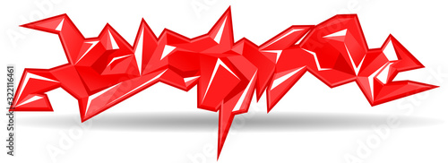 Graffiti urban art illustration. Red colors, 3d abstract shapes isolated on white background. Printing on t-shirt. Vector 