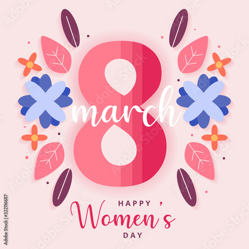 March 8, women's day poster background with flowers - Vector Illustration
