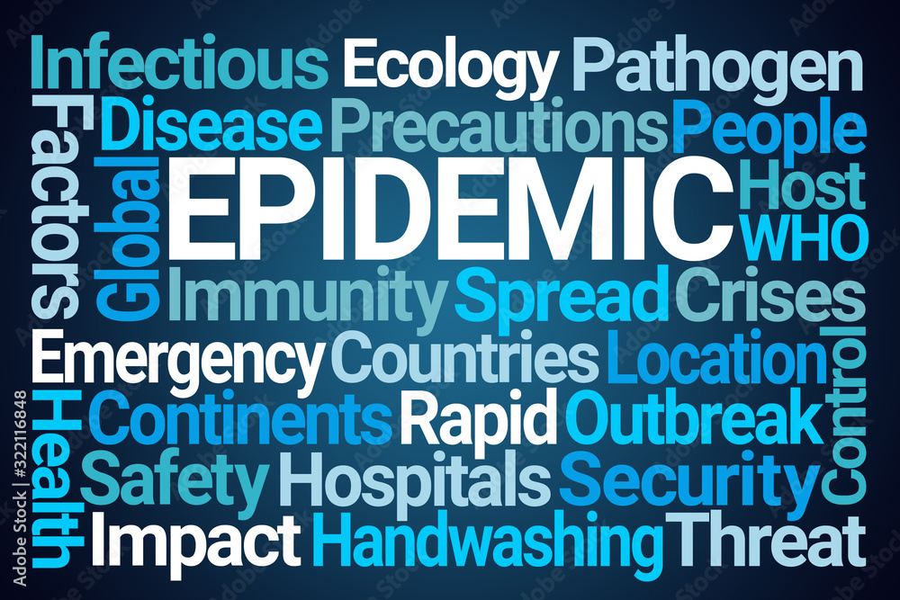 Epidemic Word Cloud on Blue Background Epidemic Word Cloud on Blue Background