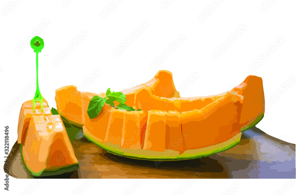 Vector illustration of orange sweet melon on white background. Vector illustration of orange sweet melon on white background.