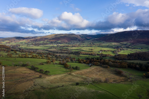Beautiful aerial drone colorful Autumn Fall landscape image of view from Low Fell in Lake District