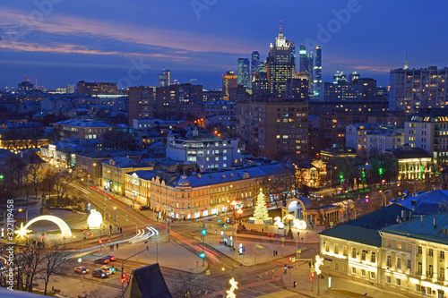 Evening shooting in Moscow near the Cathedral of Christ the Saviour and the Kremlin. Russia, Moscow, January 2020.