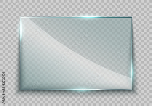 Reflecting glass window texture. Gloss plexiglas rectangle 3d panel isolated on transparent background, clear shiny display frame. Vector digital board screen
