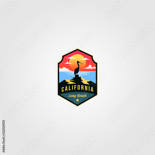 california beach logo vector pelican bird illustration design