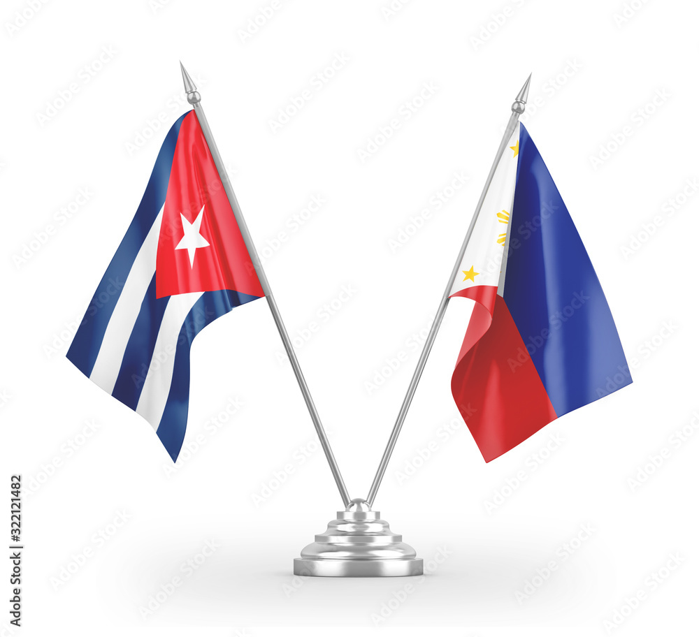 Philippines and Cuba table flags isolated on white 3D rendering