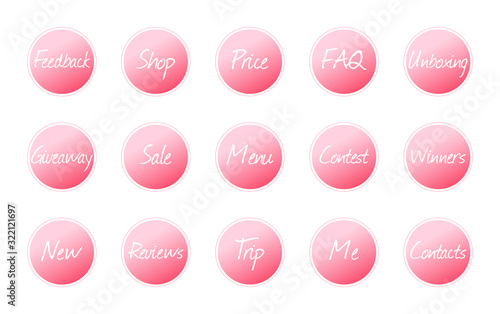 Highlights icons for social media stories. Vector pink cover templates. For online shop, personal blog. Minimal design