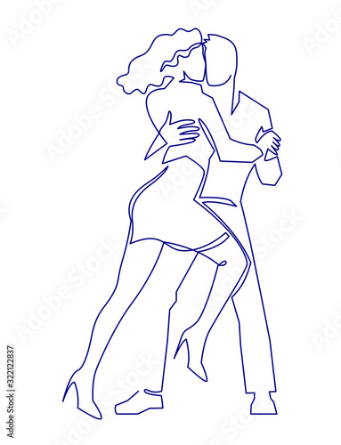 Romantic relationship continuous one line drawing. Romance, young couple in love hug vector art