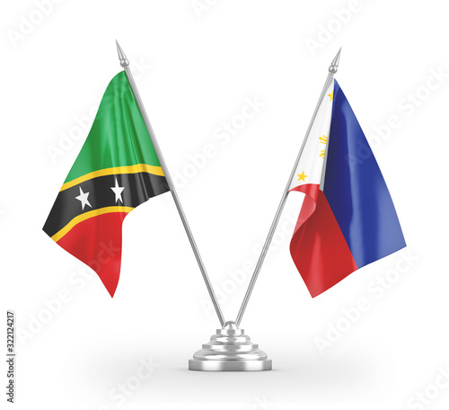 Philippines and Saint Kitts and Nevis table flags isolated on white 3D rendering photo