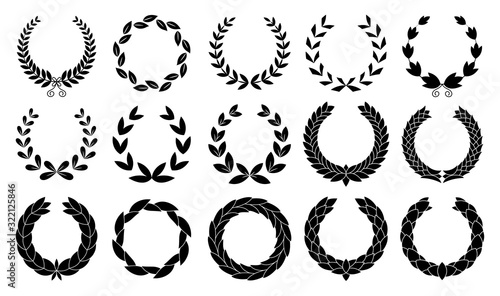 Set of wreaths circular laurel heraldry reward achievement leaf nobility laurel wreath.
