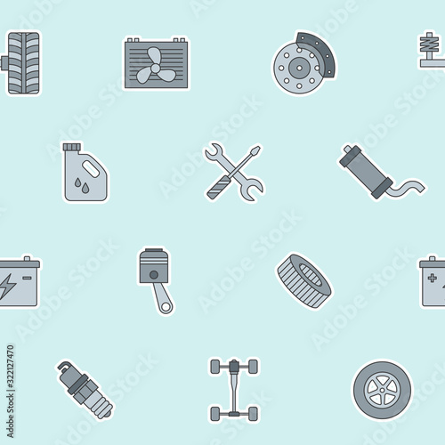 Car repair background - Vector color seamless pattern of spare vehicle parts for graphic design photo