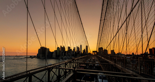Brooklyn Bridge sunset with Manhattan skyline