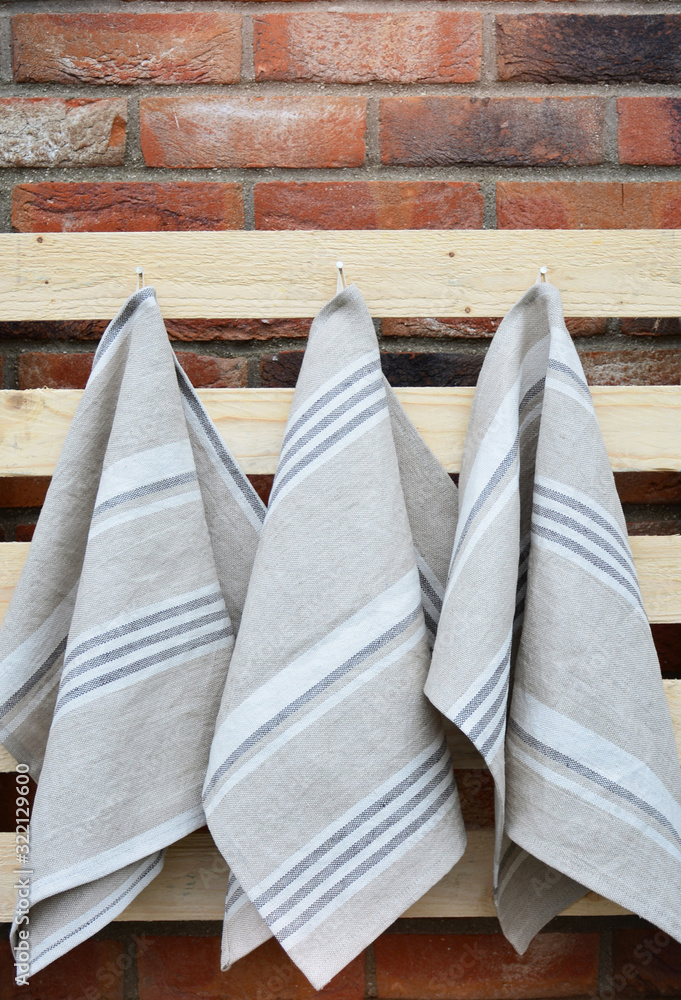 Striped rough heavy linen kitchen or hand towels. Home textile Striped rough heavy linen kitchen or hand towels. Home textile