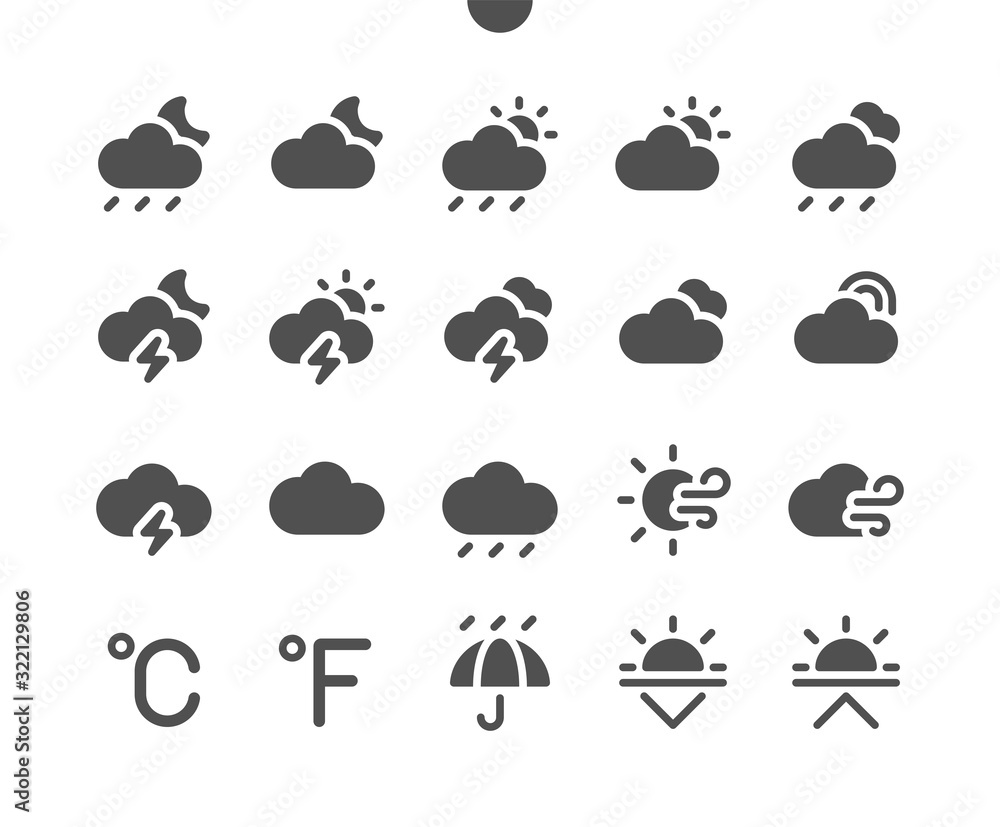 Obraz premium Weather v2 UI Pixel Perfect Well-crafted Vector Solid Icons 48x48 Ready for 24x24 Grid for Web Graphics and Apps. Simple Minimal Pictogram