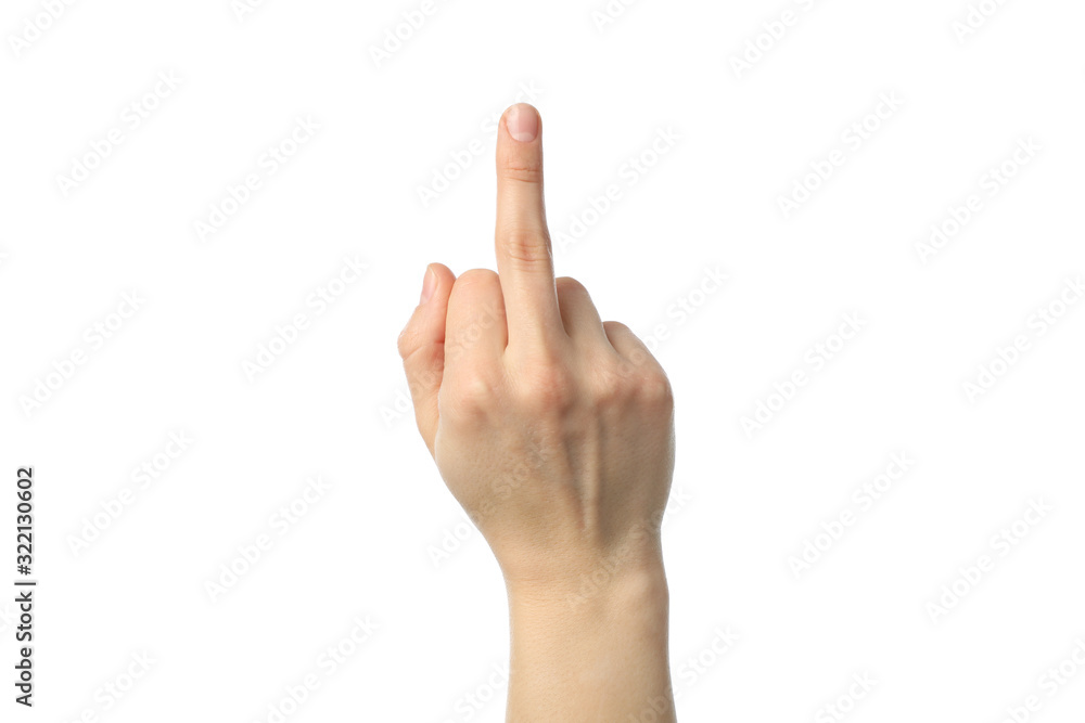 Female hand showing gesture, isolated on white background Female hand showing gesture, isolated on white background