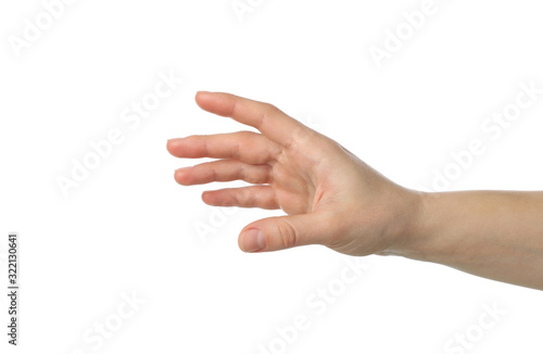 Female hand isolated on white background. Gestures