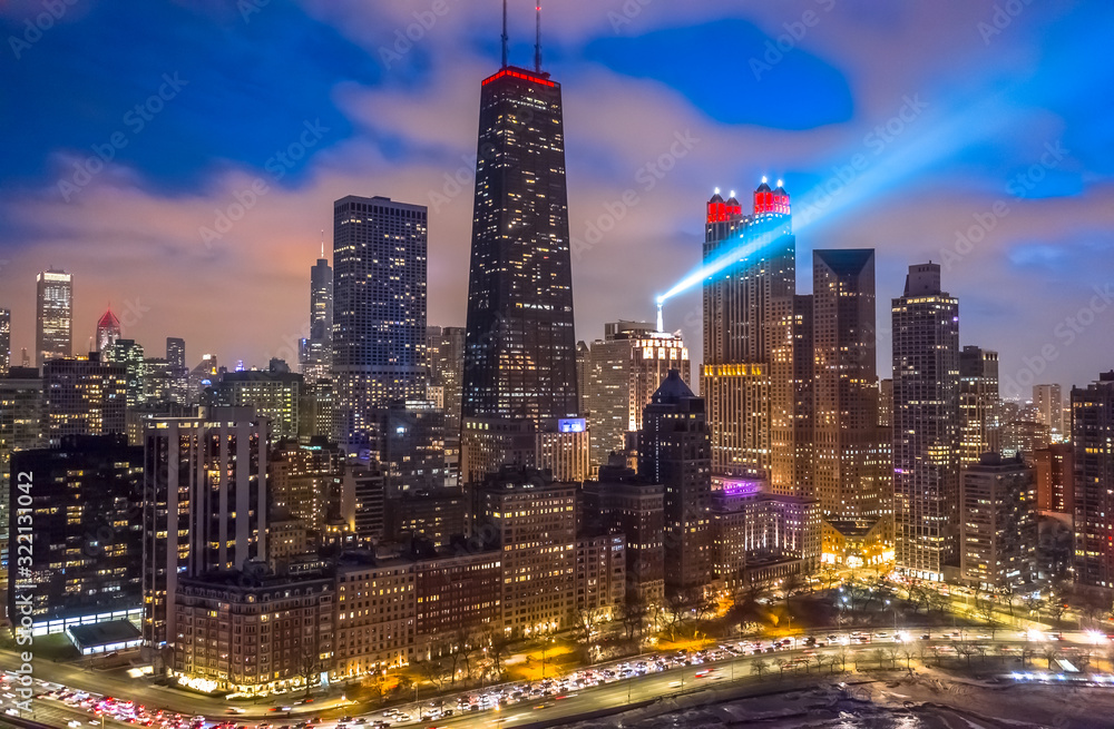 Obraz premium Chicago downtown buildings skyline aerial