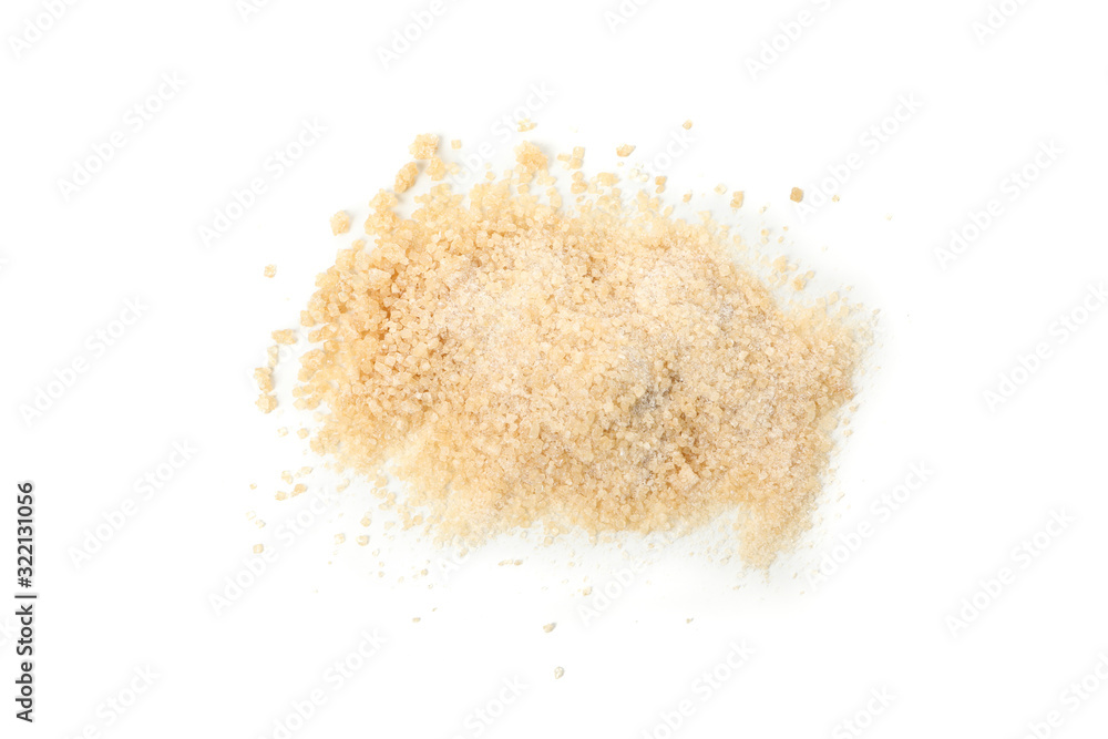Brown sugar isolated on white background, top view
