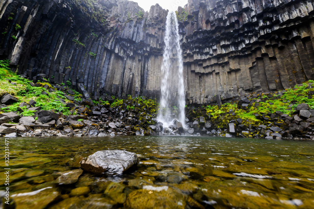 Fototapeta premium Svartifoss waterfall among basalt columns in summer