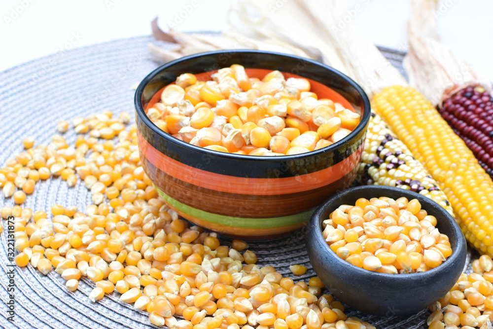 grains of natural corn in containers grains of natural corn in containers