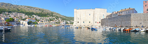 Panoramic view of  Dubrovnik, Croatia. Turquoise waters of Adriatic Sea.  Entrance to Dubrovnik inner harbour