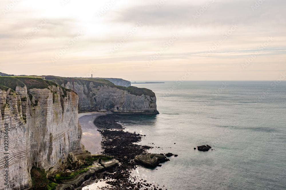 Etretat, Normandy, France - The cliffs at the south ('Aval' cliff) at low tide Etretat, Normandy, France - The cliffs at the south ('Aval' cliff) at low tide
