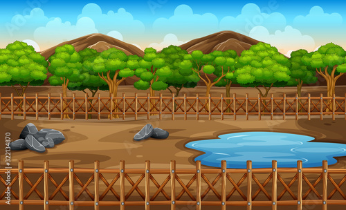 Background scene of park with pond and trees
