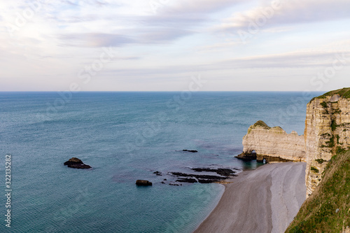 Etretat, Normandy, France - The cliff at the north ('Amont' cliff) and its natural arch photo