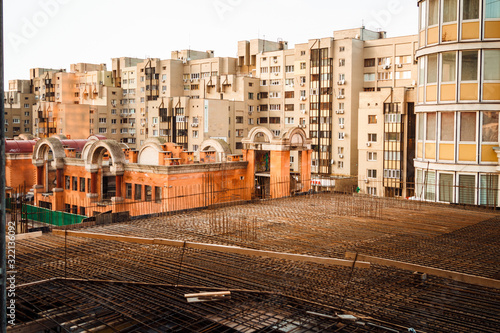 Construction of a high-rise building. The construction site.