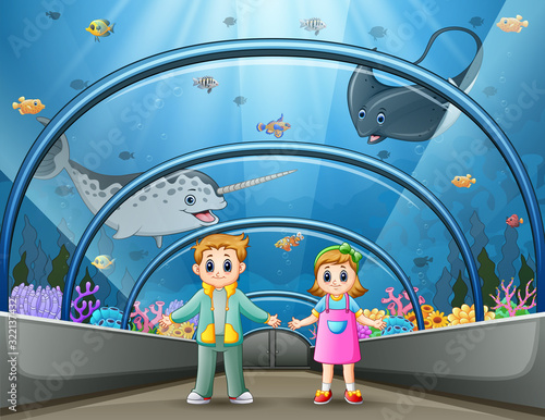 Cartoon children at the aquarium park