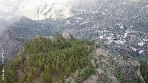 Dron video of back fly on La Culata ravine at the head of Tejeda’s large basin, Canaries, Spain 